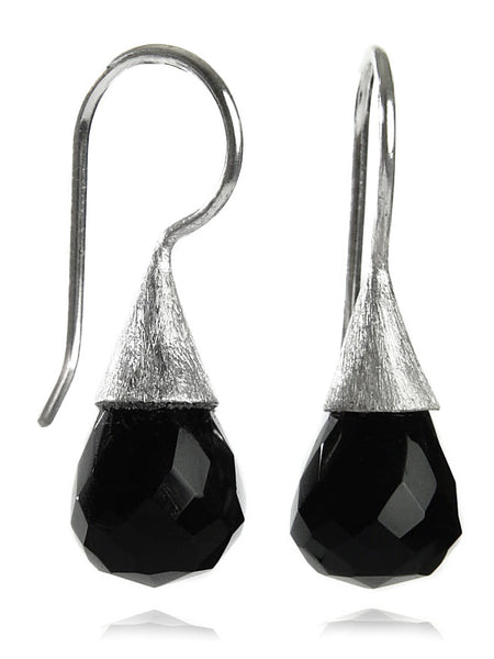 Small Quartz with Brushed Top Earrings Black Onyx