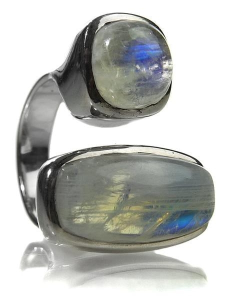 Two Stone Non-Connect Ring White Moonstone Cabochon