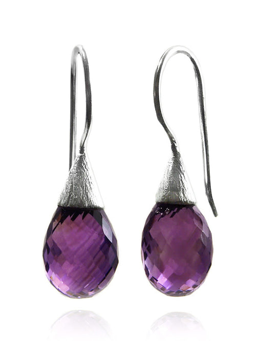 Small Quartz with Brushed Top Earrings Amethyst