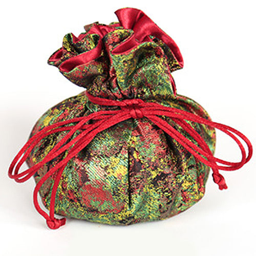 Jewelry Pouch Floral: Green and Red