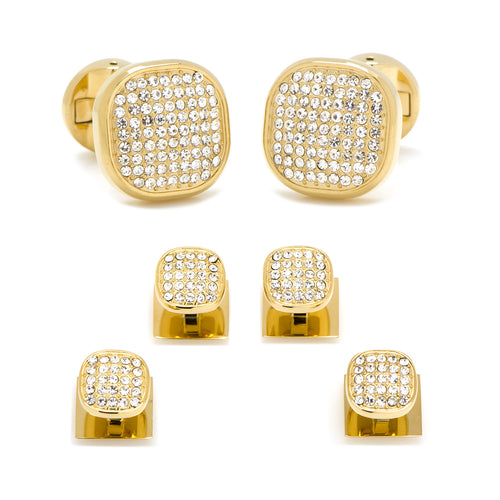 Stainless Steel Gold Plated White Pave Crystal Stud Set