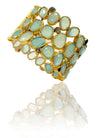 Mosaic Jaipur Cobblestone Cuff Aqua Chalcedony with Rough Cut Diamond (Triple Line)