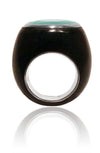 Mexican Art Deco Ebony Cocktail Ring Aqua Chalcedony