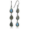 Jaipuri Three Stone Tear Drop Earrings (Labradorite)