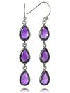 Jaipuri Three Stone Tear Drop Earrings (Amethyst)