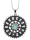 Medium Jaipuri Kundun Medallion - Oxidized (Aqua Chalcedony)