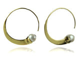 Gold Plated Swirly Earrings with Stone (White Pearl)