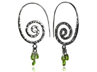 Swirly Earrings with Stone Drops (Peridot)