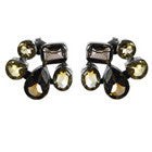 Five Stone Jaipuri Cluster Stud Earrings (Citrine / Smokey Quartz)