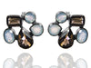 Five Stone Jaipuri Cluster Stud Earrings (Aqua Chalcedony / Smokey Quartz)
