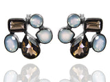 Five Stone Jaipuri Cluster Stud Earrings (Aqua Chalcedony / Smokey Quartz)