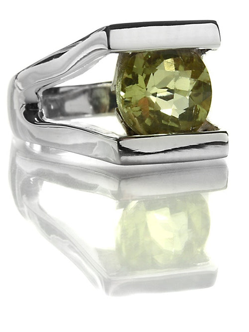 Small Faceted Circle Encased in Rectangular Ring (Lemon Topaz)