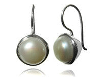 Pearl Encased in Silver Hanging Studs (White)