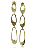 Oval Battered Three Link Earrings (Gold Plated)