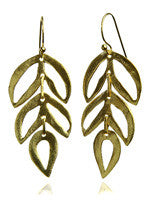 Three Tiered Brushed 18K Gold Plated Leaf Earrings