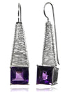 Step Ladder Earrings with Square Stone (Amethyst)