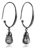 Jaipuri Circular Gemstone Drop Earrings (Black Rutile Quartz)