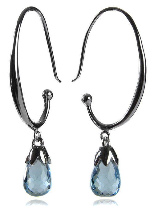 Jaipuri Circular Gemstone Drop Earrings (Blue Topaz)