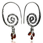 Swirly Earrings with Stone Drops (Garnet)