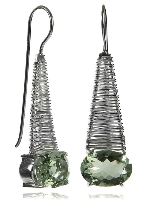Rounded Step Ladder with Stone Earrings (Green Amethyst)