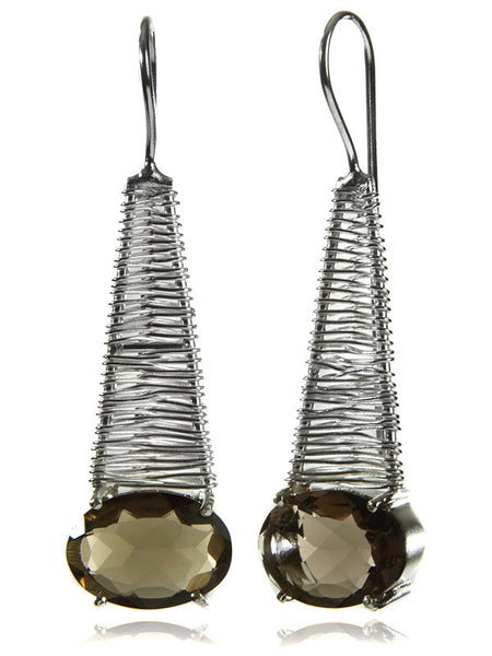Rounded Step Ladder with Stone Earrings (Smokey Quartz)