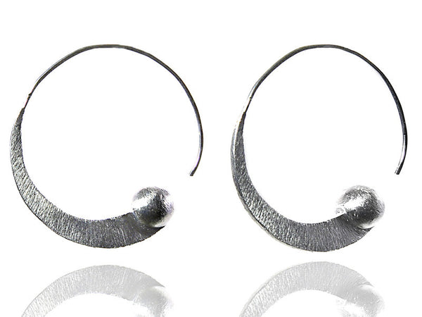Brushed Swirly Earrings with Silver Ball