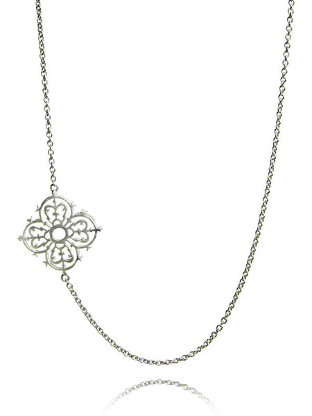 Silver Arabesque Flower Necklace with Toggle
