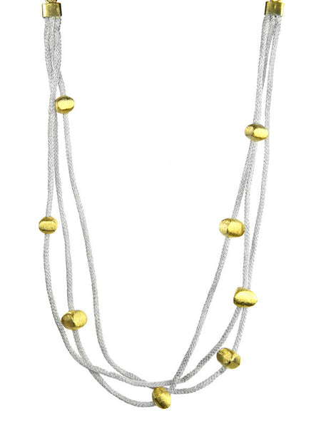 Three Stranded Mesh Necklace with 18K Gold Plated Beads